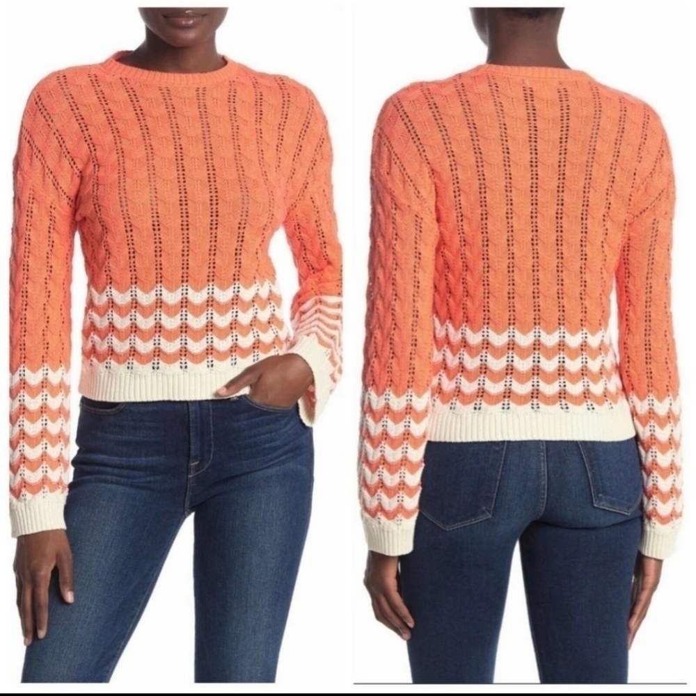 Abound Coral & Ivory Striped Pointelle Knit Sweater